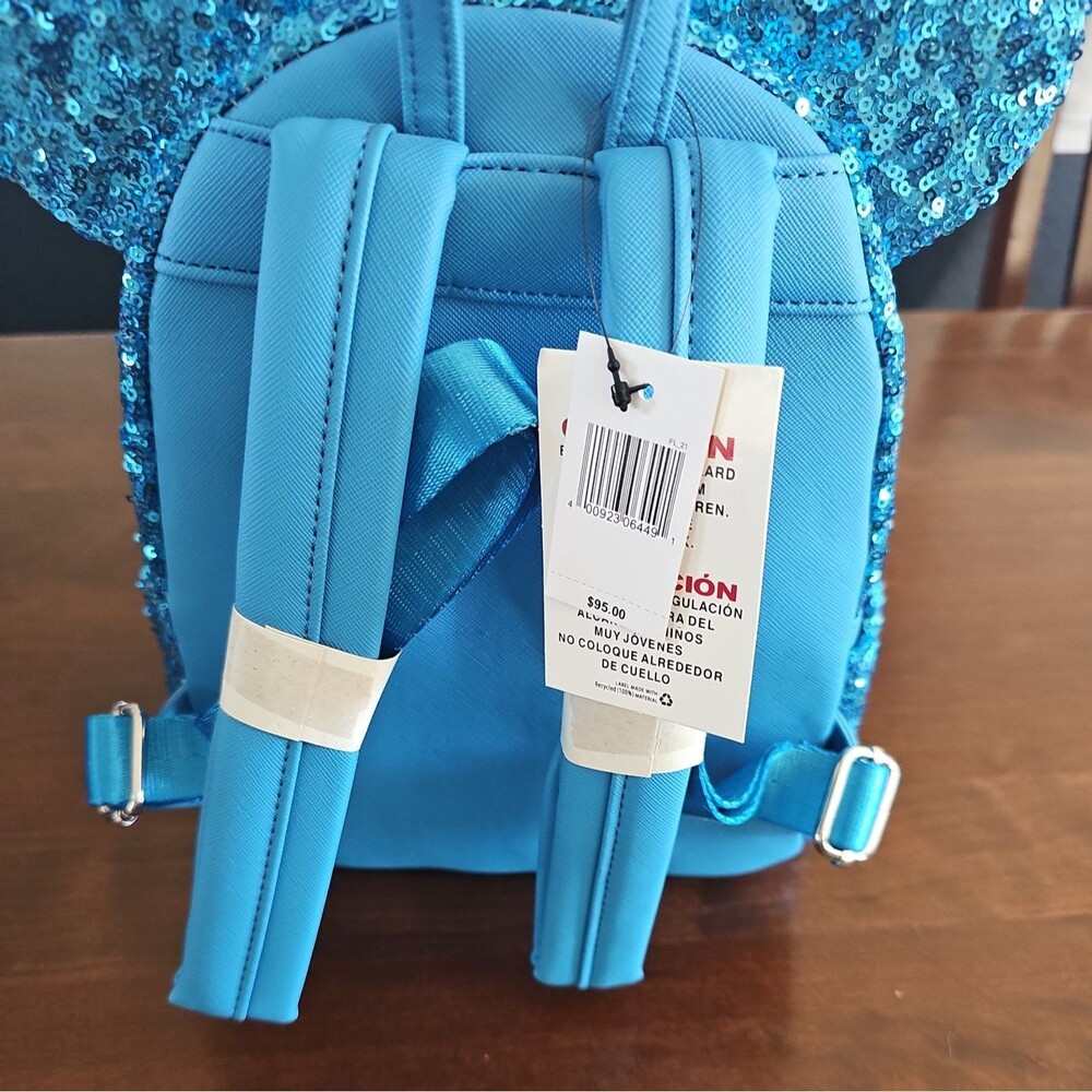Disney Parks Loungefly Mini Backpack Blue Sequin Minnie Mouse Hydrangea & Ears - Picture 5 of 6